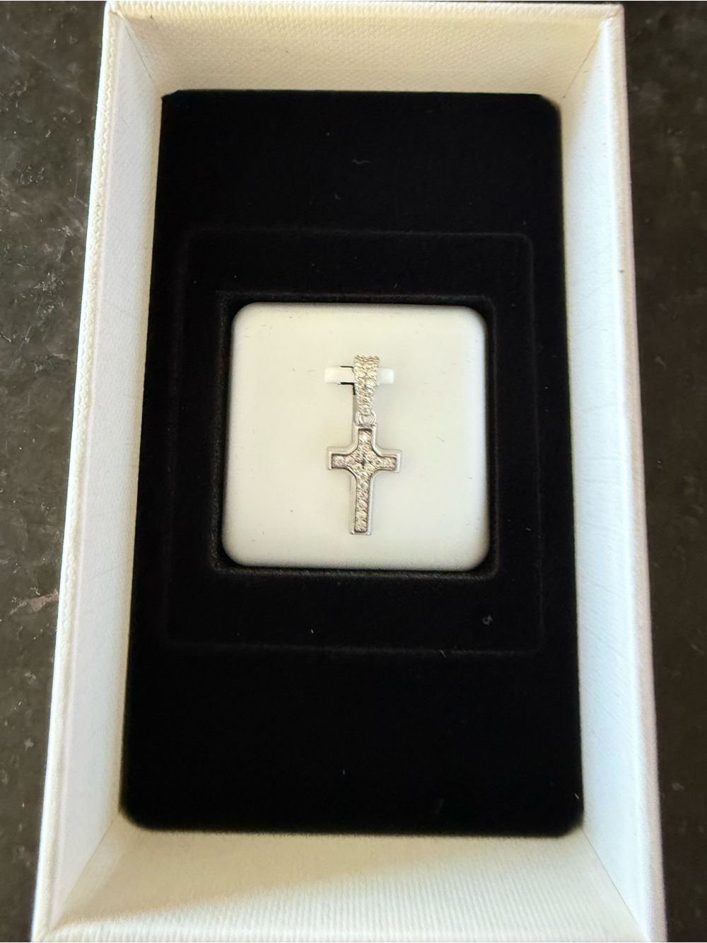 Sterling Cross Pendant Necklace - White Gold Tone